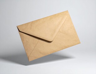 Floating, brown envelope with a crisp crease against a white backdrop
