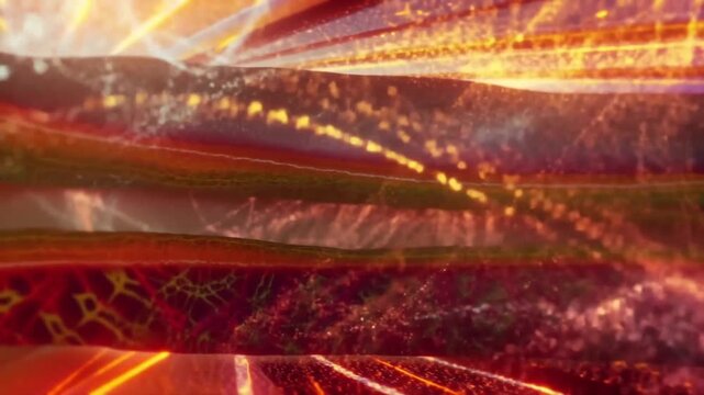 Abstract cinematic human skin layers, vibrant color particles hydration UV rays, glowing collagen fibers, dynamic transitions epidermis, dermis, hypodermis, artistic scientifically 4K ultra-detailed