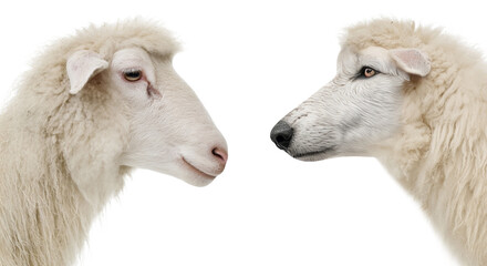 Sheep and Wolf-like Sheep Facing Each Other