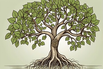 Green Tree with Leaves and Roots Vector