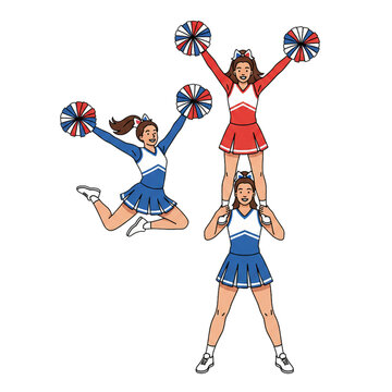 three female cheerleaders attraction, with white background.