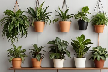 Different potted houseplants hanging