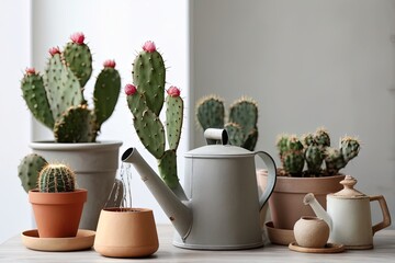 Beautiful prickly pear cactus in pot