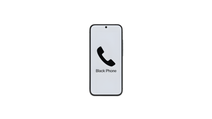 A sleek black phone with a white screen displaying a phone icon on a black background
