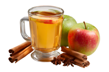 Warm apple cider with fresh apples and spices