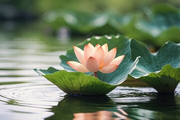 Blurry image of a peach lotus leaf on water