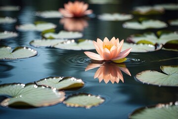 Blurry image of a peach lotus leaf on water