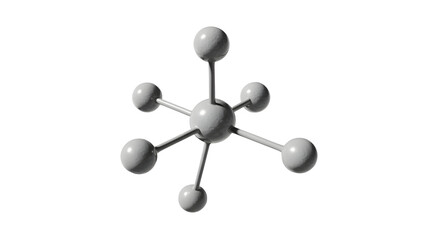 A 3D model of a molecular structure with connected spheres on a black background