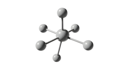 A 3D model of a molecular structure with connected spheres on a black background