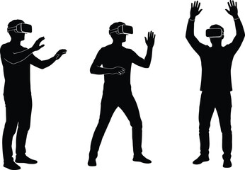 VR Headset Users Silhouette Collection Immersive Experience Vector Set