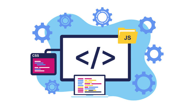 Web Development Coding on Computer Screen with JavaScript.