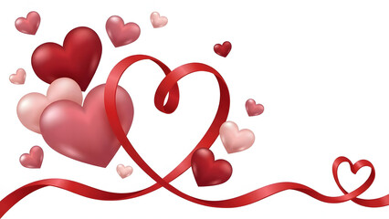 Heart shapes with ribbon isolated on white background