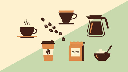 Assorted Coffee Cups and Coffee Making Essentials.