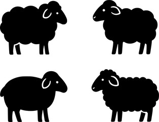 Icon, 4 sheep illustrations, silhouettes, transparent background © Bambang
