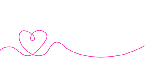 Fototapeta premium Pink heart line continuous stroke isolated on transparent background for romantic decoration wedding design and love graphics