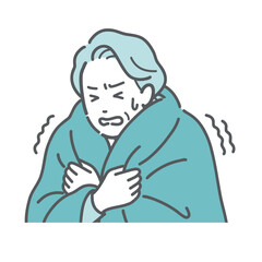 寒気でガタガタ震える高齢女性のイラスト