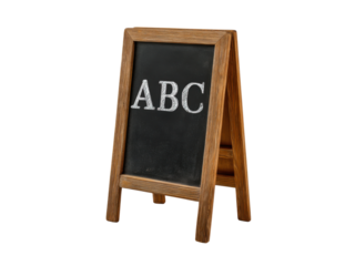Wooden easel chalkboard with white chalk letters A B C image, Isolated, Png Transparent Background