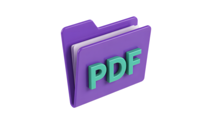 A purple PDF file icon on a black background
