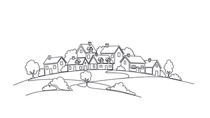 Obraz premium Simple black and white line drawing of a village scene.