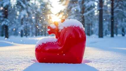 Red boot in snowy forest