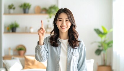 アイデアを思いついた女性のポーズ