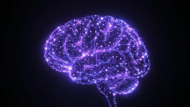Digital Brain Network with Glowing Connections, Abstract Illustration
