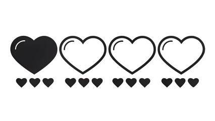 Health Rating Icons with Five Hearts Progressively Filled from Full Black to Empty Outline
