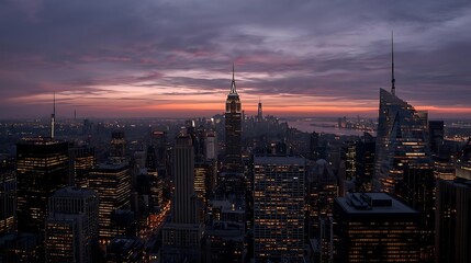 Urban skyline at dusk