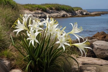 Hymenocallis littoralis growing along shore