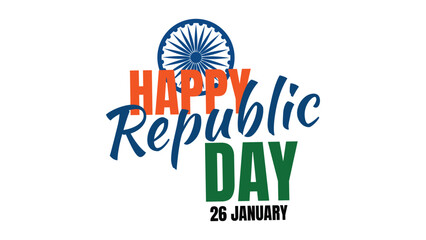 Happy republic day colorful modern typography with ashoka chakra and 26 january text for indian national celebration and patriotic design © Zavivec