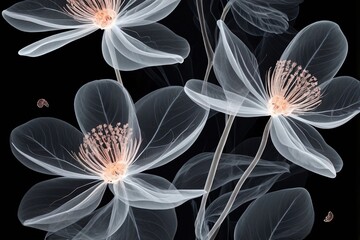 Delicate xray floral illustration revealing