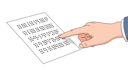 Fototapeta premium Human Hand Pointing at Document with Braille Reading Text