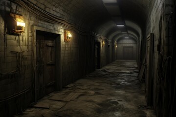 Fototapeta premium Derelict underground tunnel creating a spooky, eerie mood