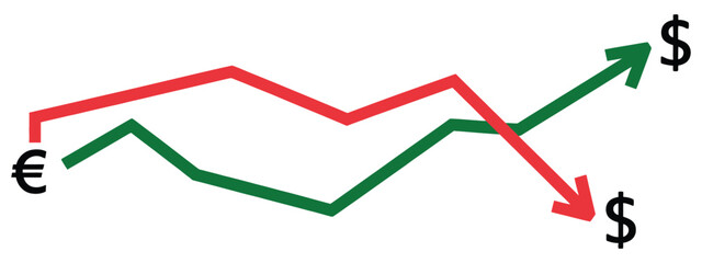 Obraz premium Currency Exchange Dollar Euro Growth Icon illustrating currency symbols, financial growth arrows, clean money graphics for banking, finance presentations, investment, and economic infographics.
