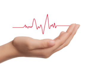 Open hand holding red heartbeat line against black image, Isolated, Png Transparent Background