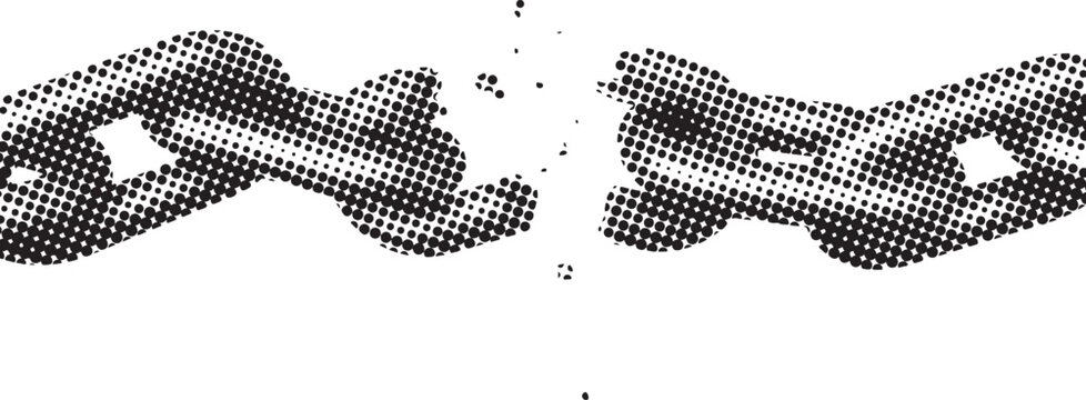 Halftone style illustration depicting a metal chain forcefully broken into two separate pieces symbolizing freedom or failure