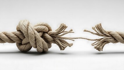 Broken Rope Knots on White Background Conceptual Image
