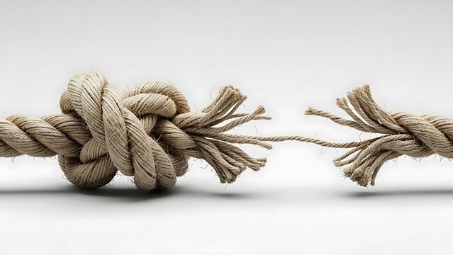 Broken Rope Knots on White Background Conceptual Image