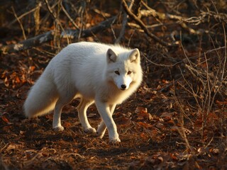 White fox in autumn forest