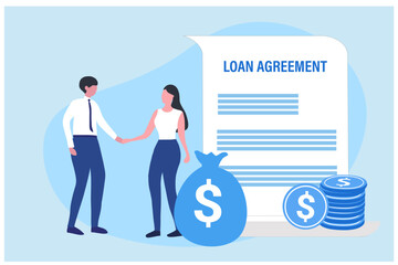 Businessman signing loan agreement. Approved Loan money concept vector illustration