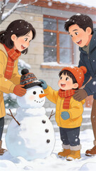 A Family of Three Enjoying Snowy Fun