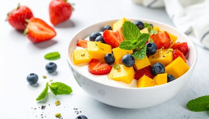 Healthy Yogurt Bowl With Fresh Berries And Mango