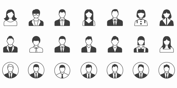 Collection of business people icons with men and women in suits and shirts woman