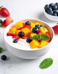 Healthy Yogurt Bowl With Fresh Berries And Mango