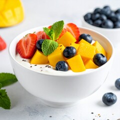 Healthy Yogurt Bowl With Fresh Berries And Mango