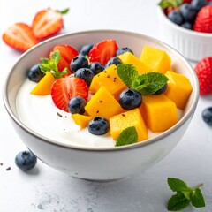 Healthy Yogurt Bowl With Fresh Berries And Mango