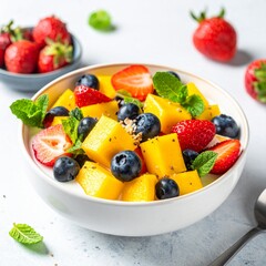 Healthy Yogurt Bowl With Fresh Berries And Mango
