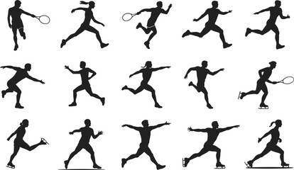 Dynamic Silhouettes Of Athletes In Action Tennis And Ice Skating sport