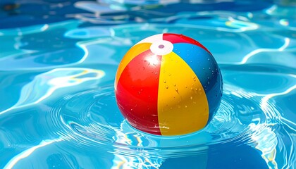 Colorful Beach Ball Floating on Rippling Blue Water