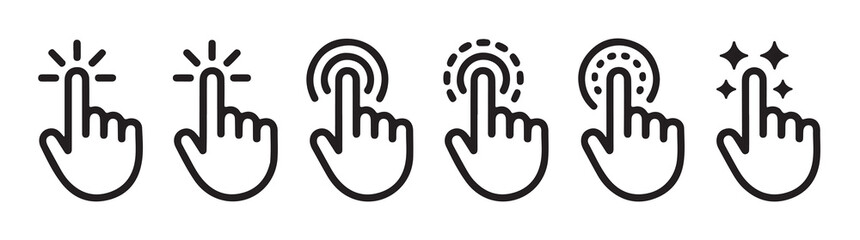 Obraz premium Interactive touch screen hand gestures vector icons set for mobile app interface navigation buttons